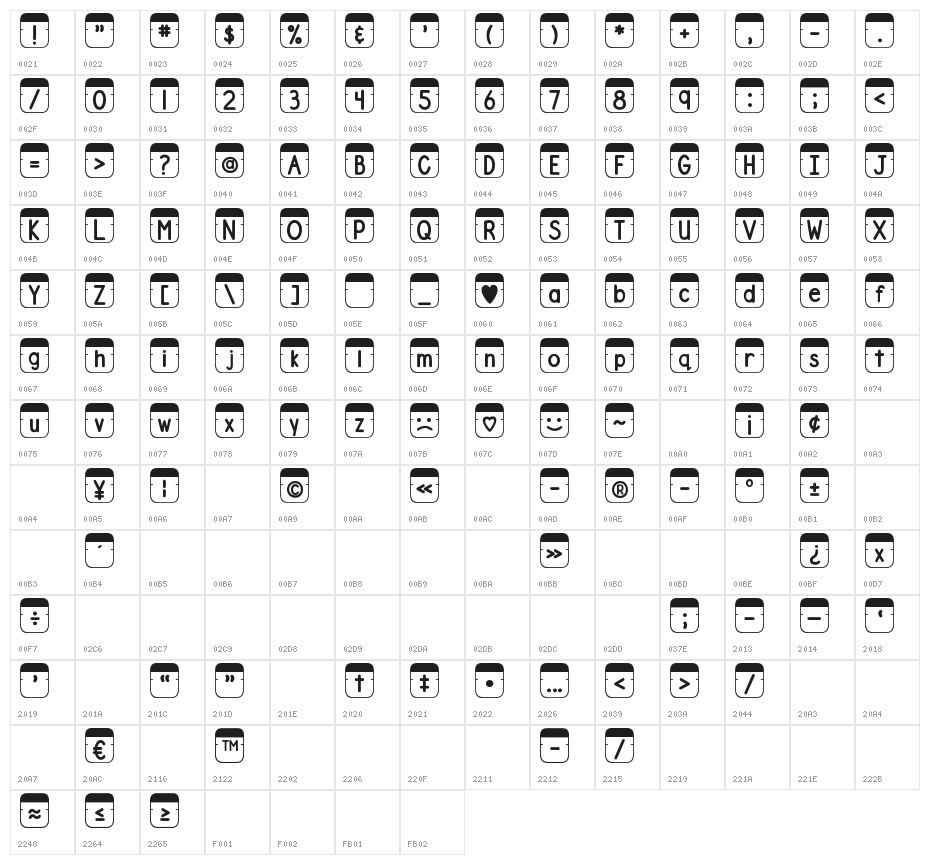 DJB File Folder Tabs Character Map