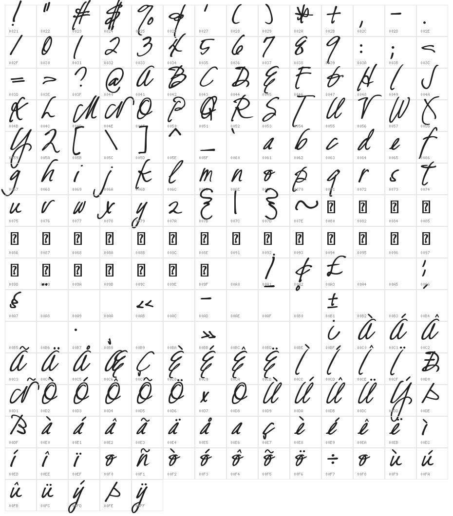 DJB Fresh Start Bold Character Map