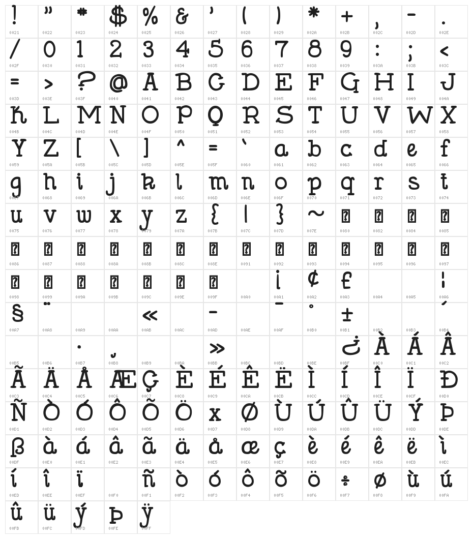 DJB Holly Serif Bold Character Map