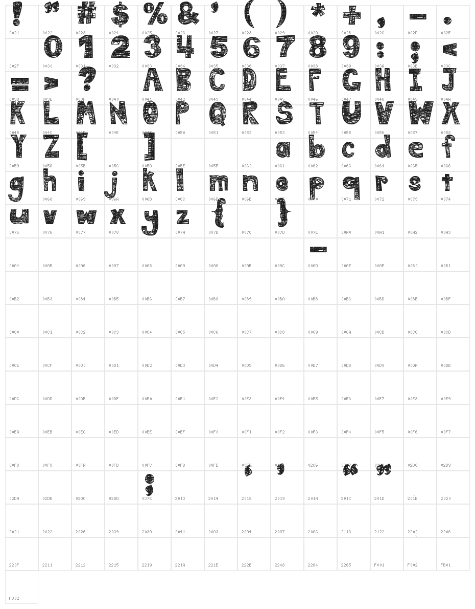 DJB Mess in My Head Bold Character Map