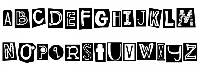 DJB Ransom Note Clipped Messy फ़ॉन्ट अपरकेस