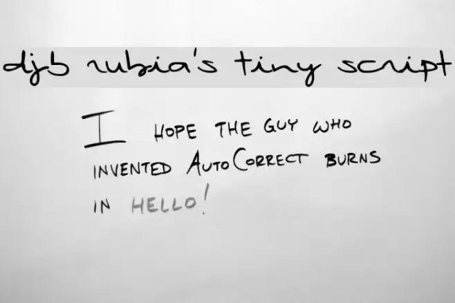 DJB Rubia's Tiny Script Font examples