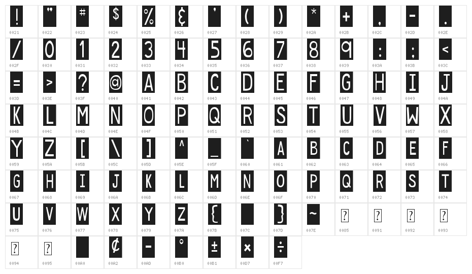DJB Sticky Tape Labels Spaced Character Map
