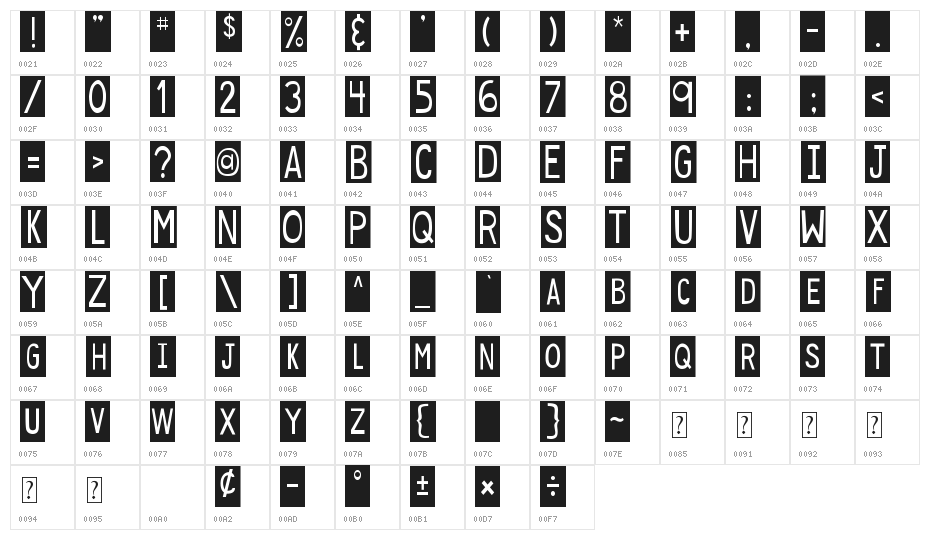 DJB Sticky Tape Labels Strips Character Map