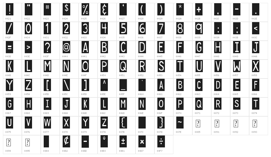 DJB Sticky Tape Labels Character Map