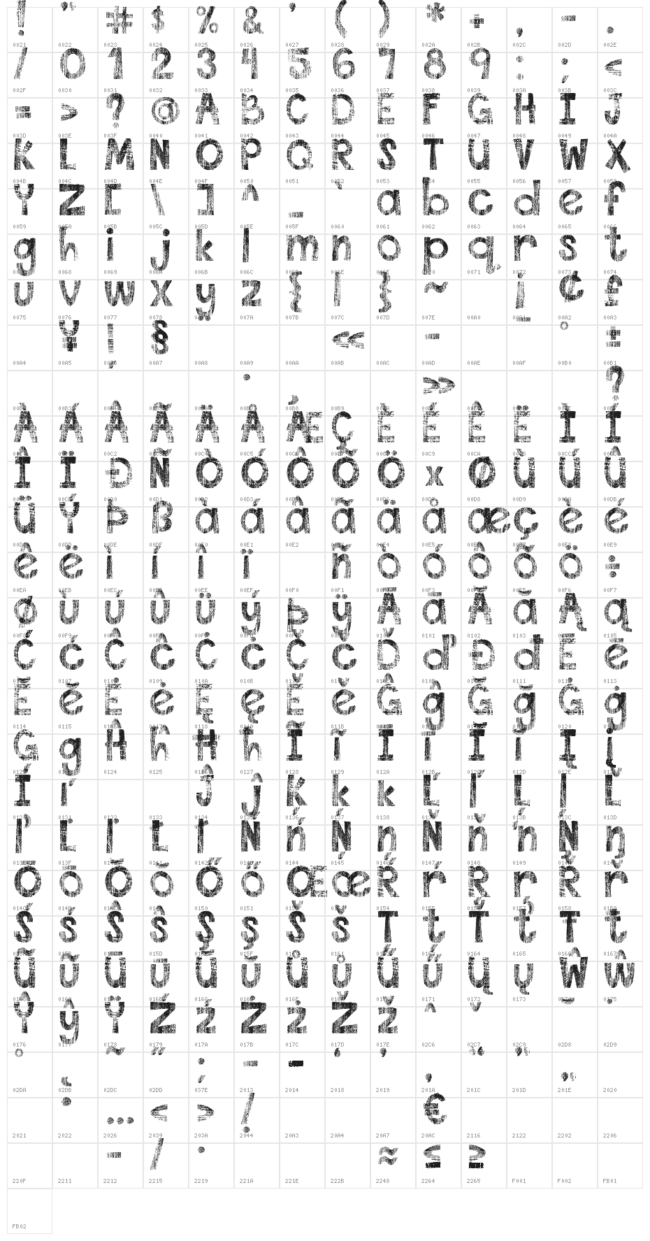 DJB This Font is Worn Character Map