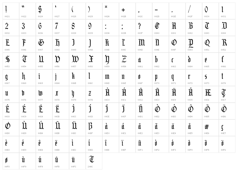 DK Blackminster Regular Character Map