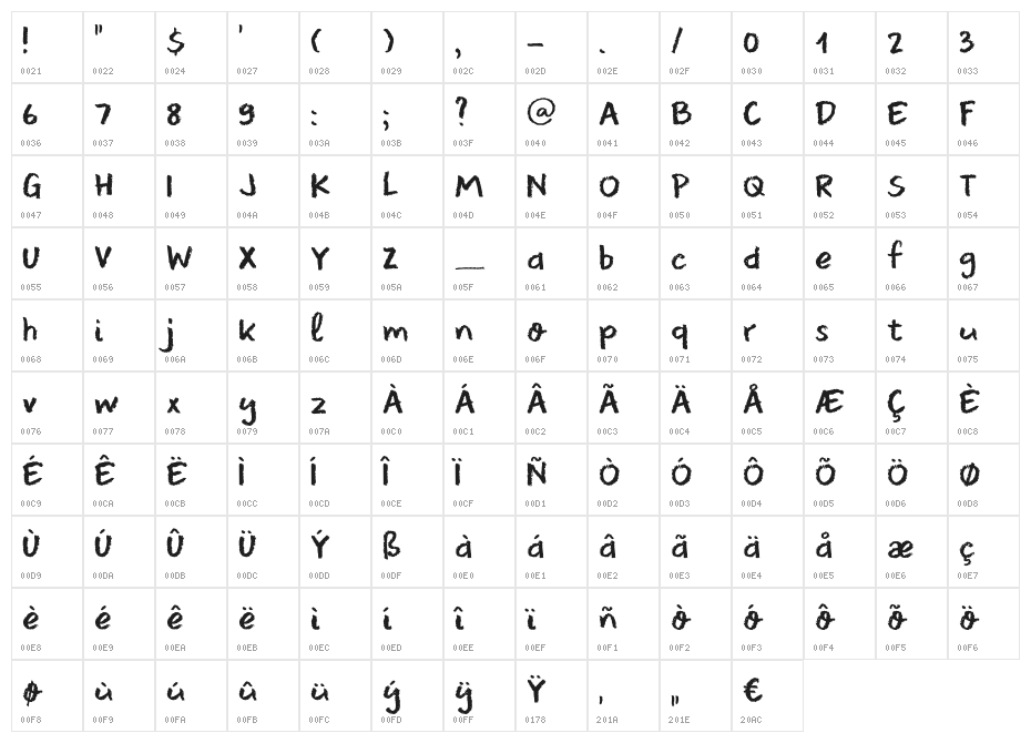DK Leftover Crayon Regular Character Map