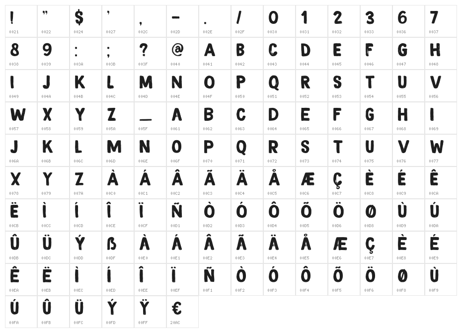 DK Magical Brush Regular Character Map