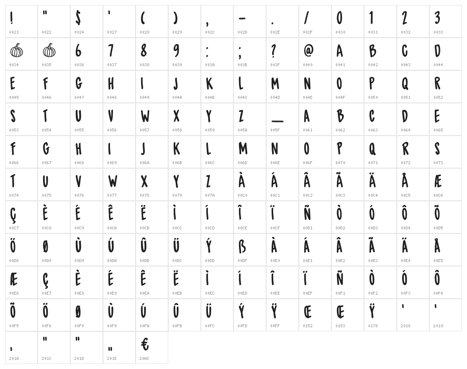 DK Spiced Pumpkin Regular Character Map