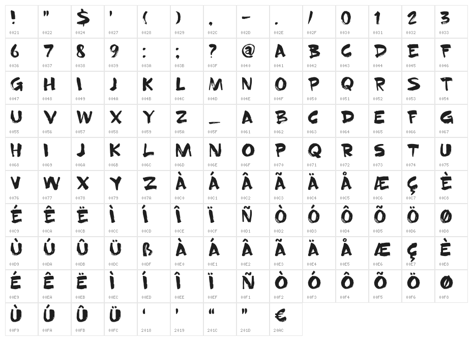 DK Superbrush Regular Character Map