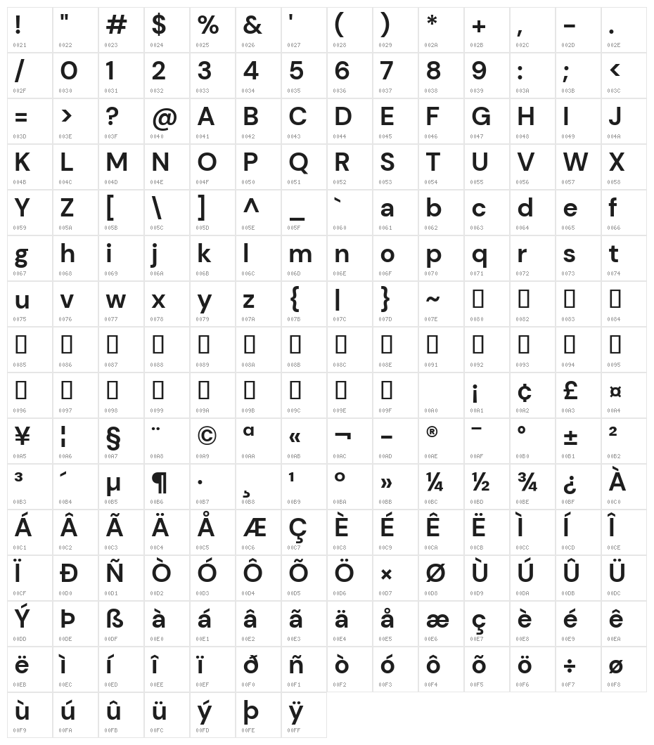 DM Sans Bold Character Map