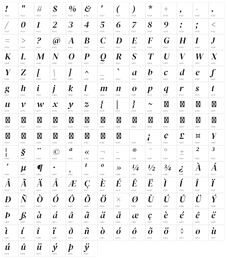 DM Serif Display Italic Character Map