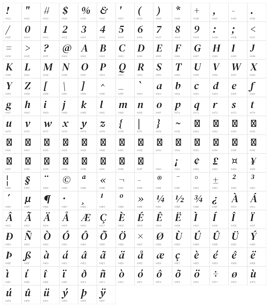 DM Serif Text Italic Character Map