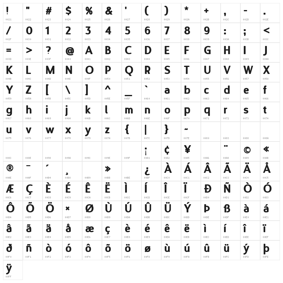 DMF Cantell Bold Character Map