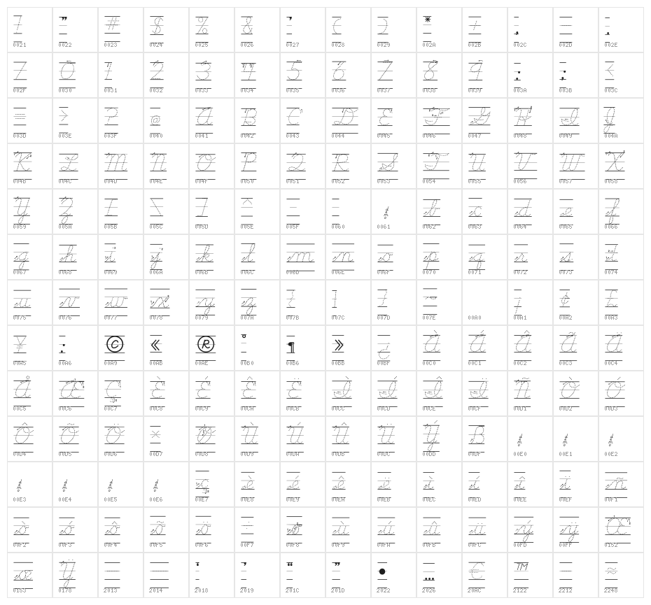 DmoDNCursiveArrowDotLine Character Map