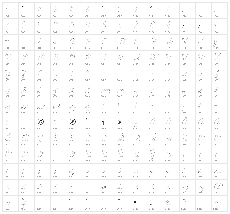 DmoDNCursiveArrowDot Character Map