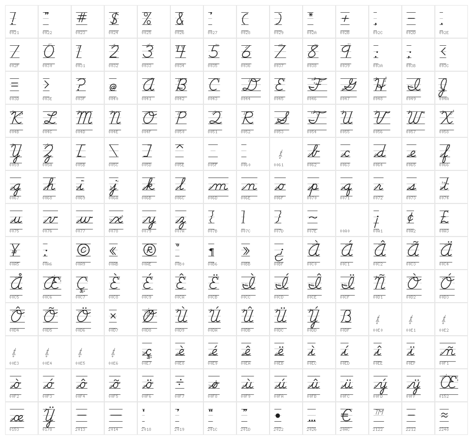DmoDNCursiveArrowLine Character Map