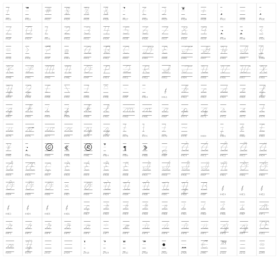 DmoDNCursiveDotLine Character Map