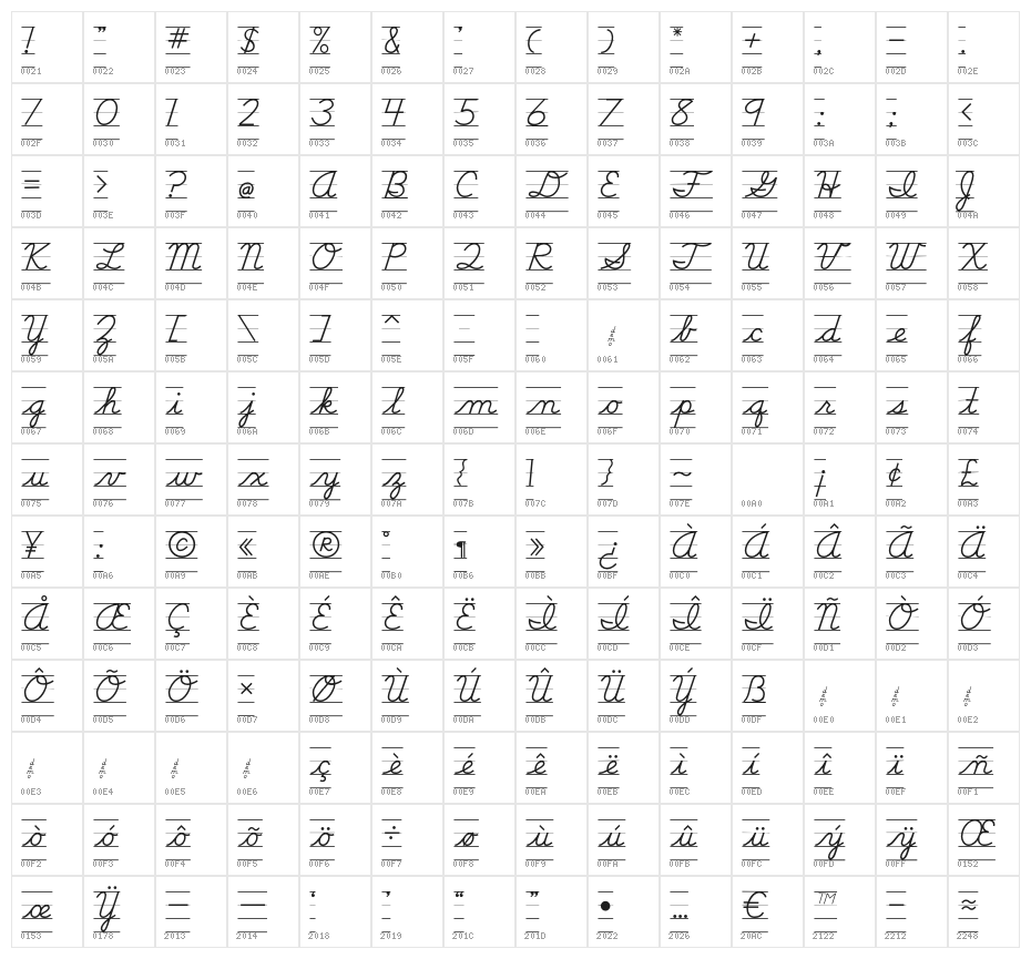 DmoDNCursiveLine Character Map