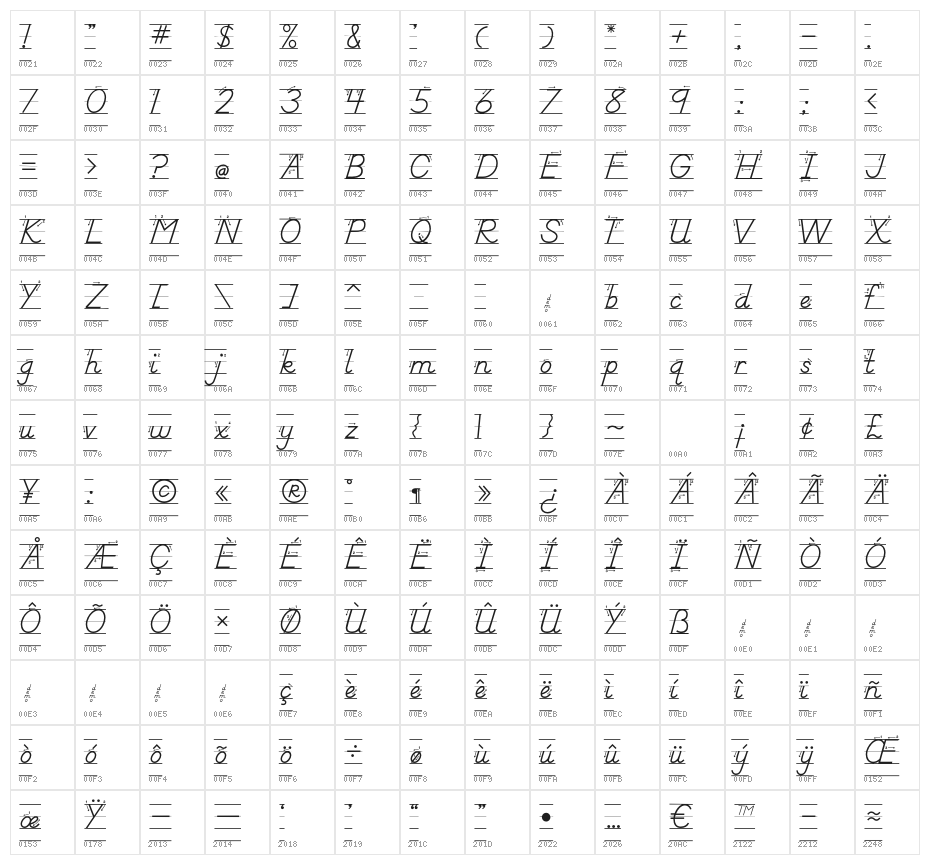 DmoDNPrintArrowLine Character Map