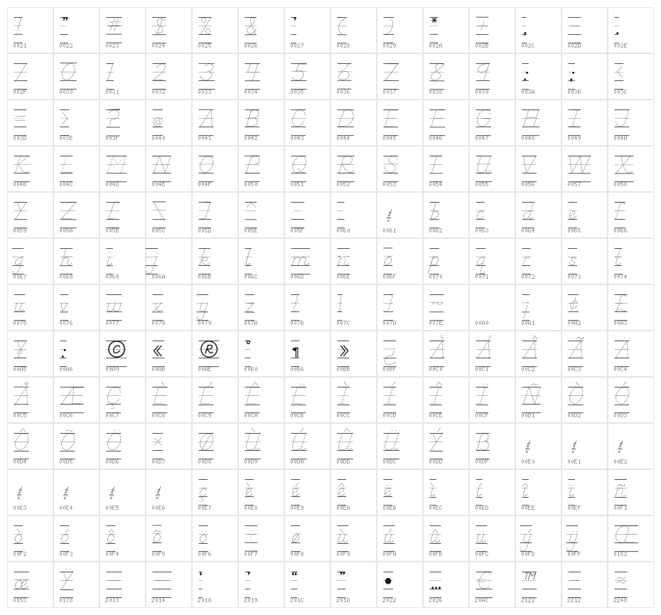 DmoDNPrintDotLine Character Map