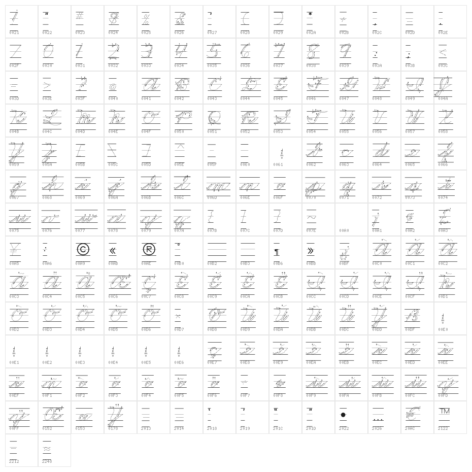 DmoZBCursiveArrowDotLine Character Map