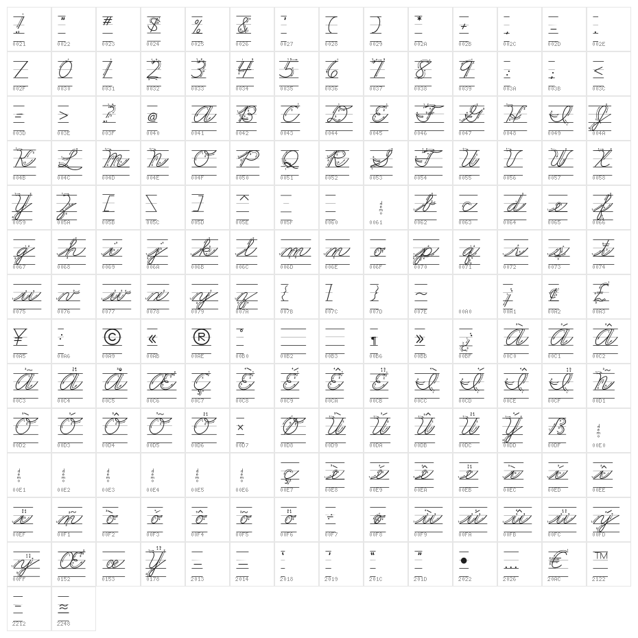 DmoZBCursiveArrowLine Character Map