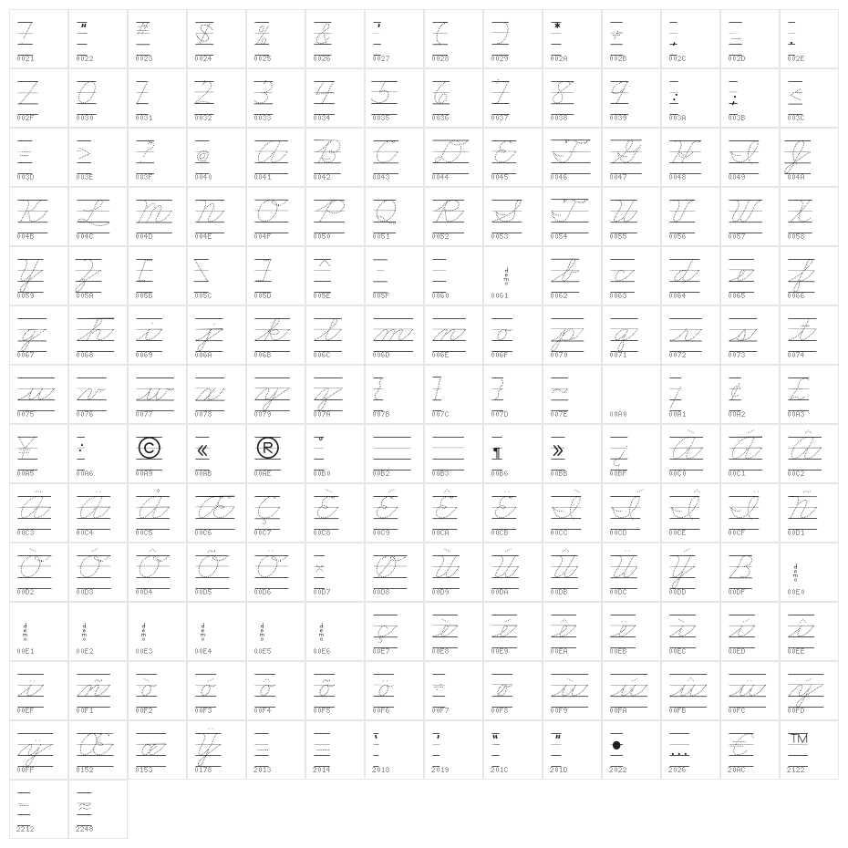 DmoZBCursiveDotLine Character Map