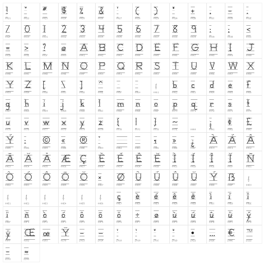 DmoZBPrintArrowLine Character Map