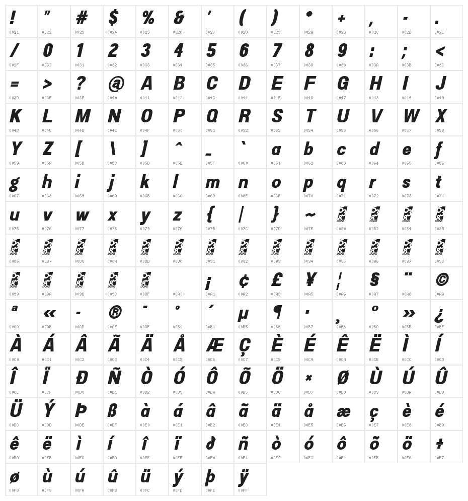 Doboto Black Italic Character Map