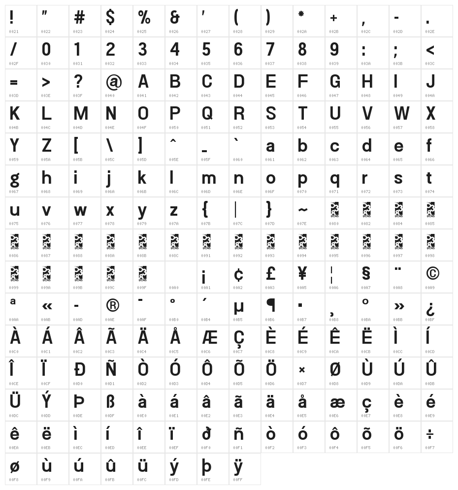 Doboto Bold Character Map