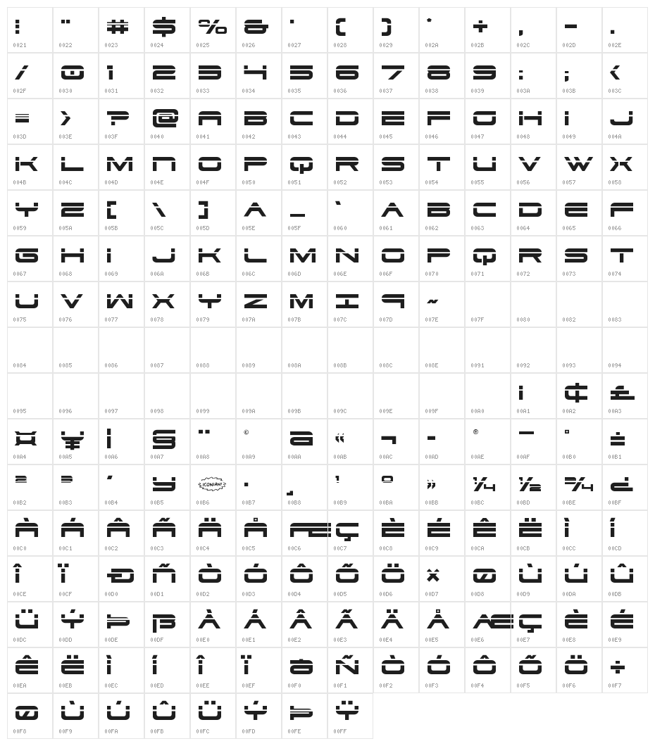 Dodger Laser Character Map