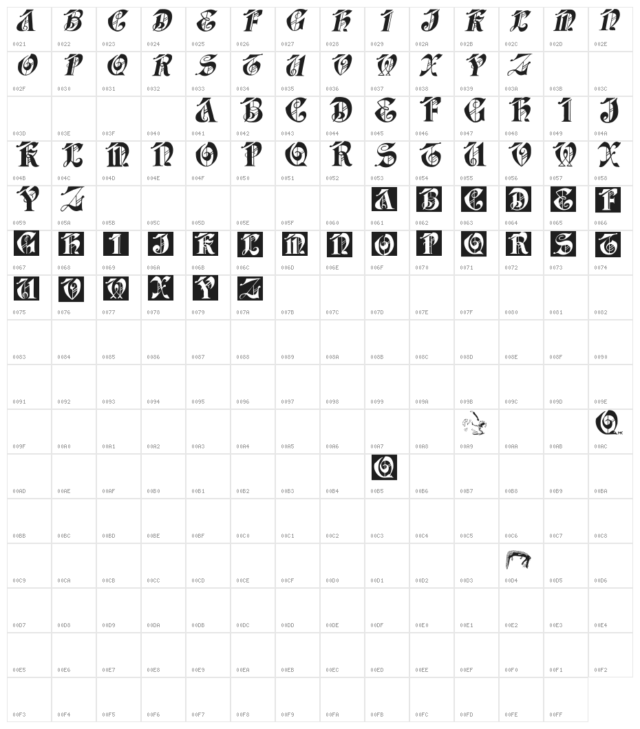 DolbyFraxCaps Character Map