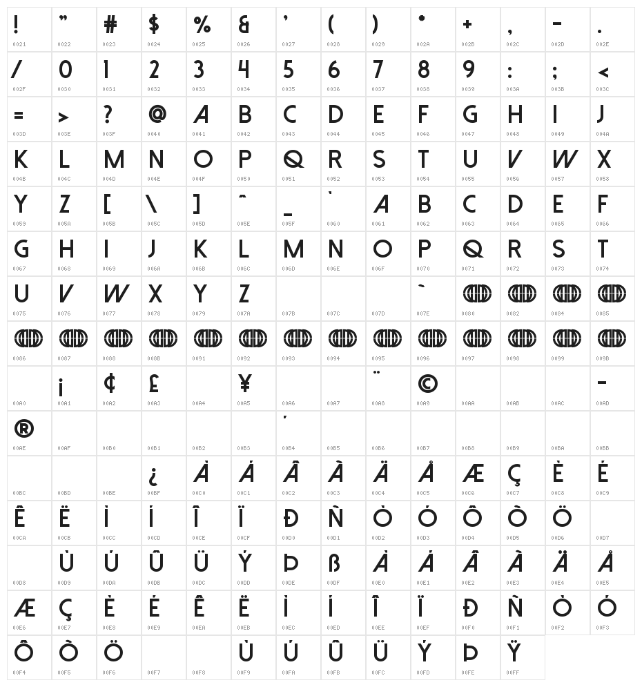 Dolce Vita Heavy Bold Character Map