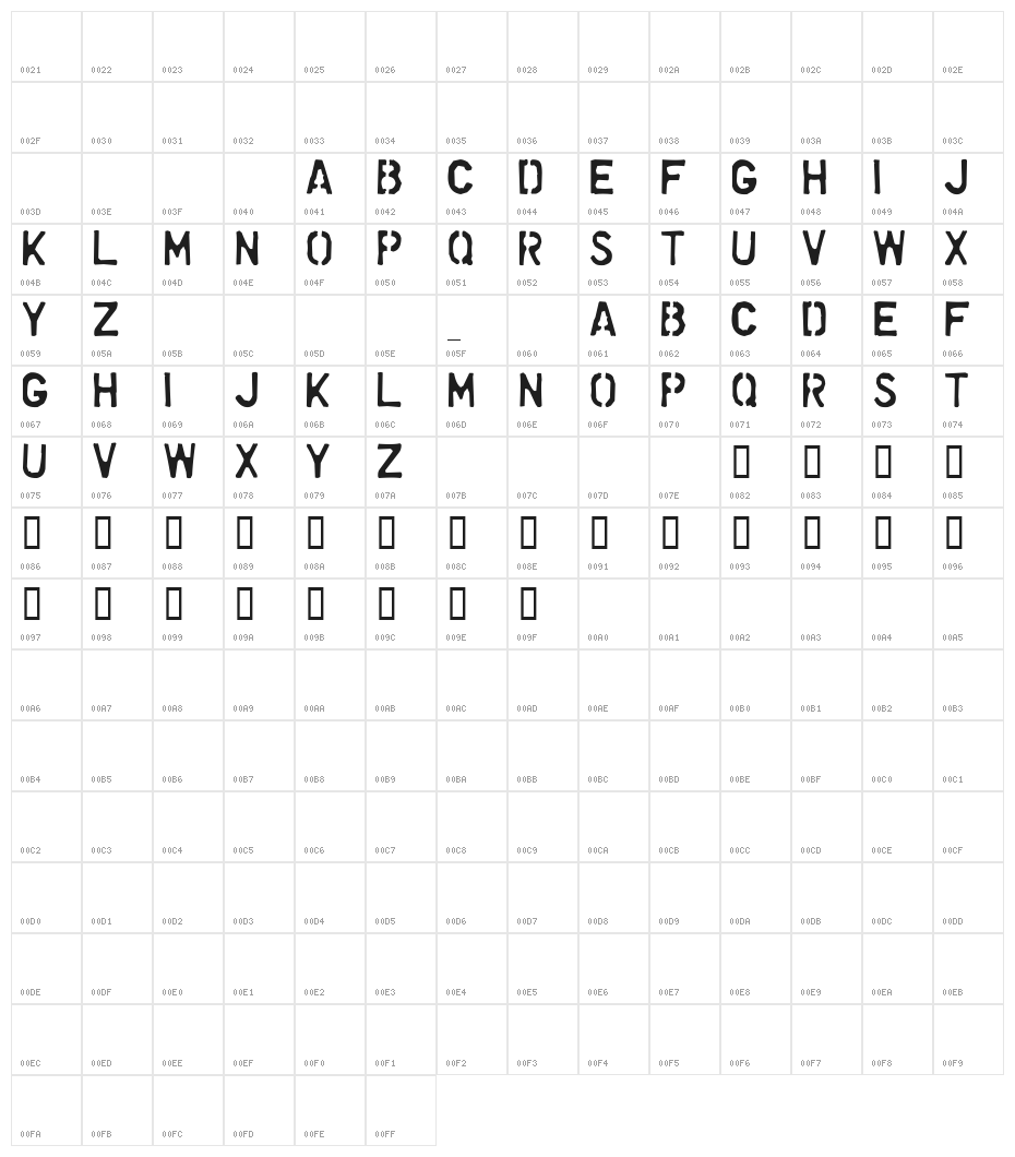 Dollar Store Stencil Character Map