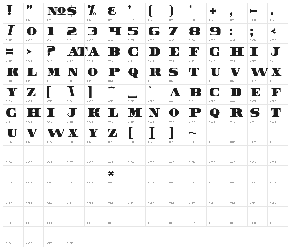 DollarBill Character Map