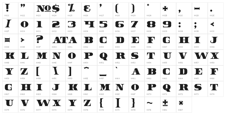 DollarBill Character Map