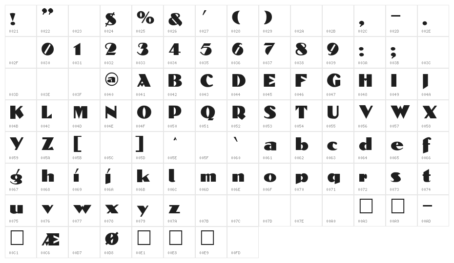 Dolmen Regular Character Map
