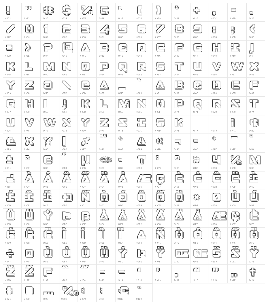 Domino Jack Engraved Character Map
