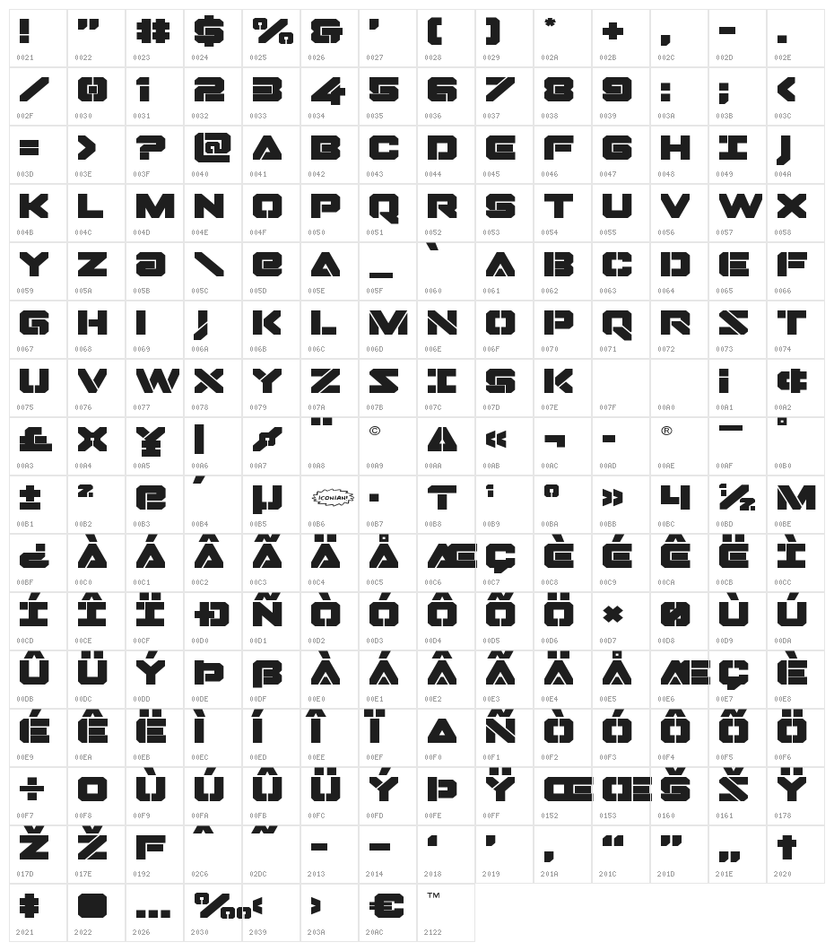 Domino Jack Expanded Expanded Character Map