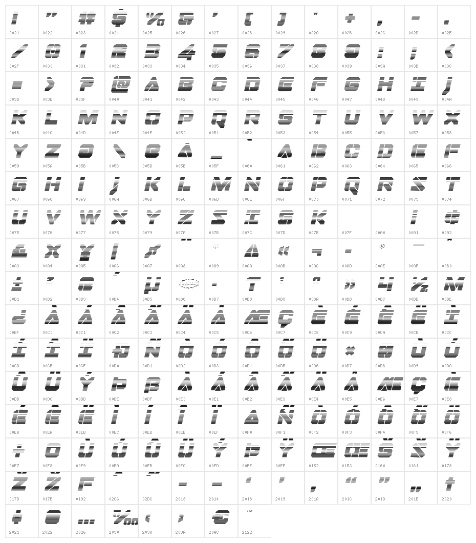 Domino Jack Gradient Italic Italic Character Map