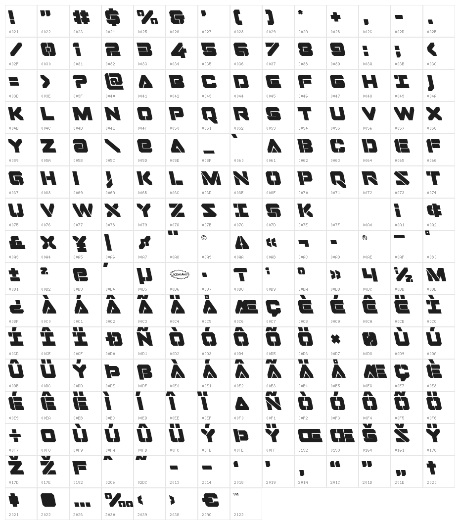 Domino Jack Leftalic Italic Character Map