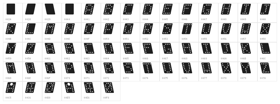 Domino bred kursiv Character Map