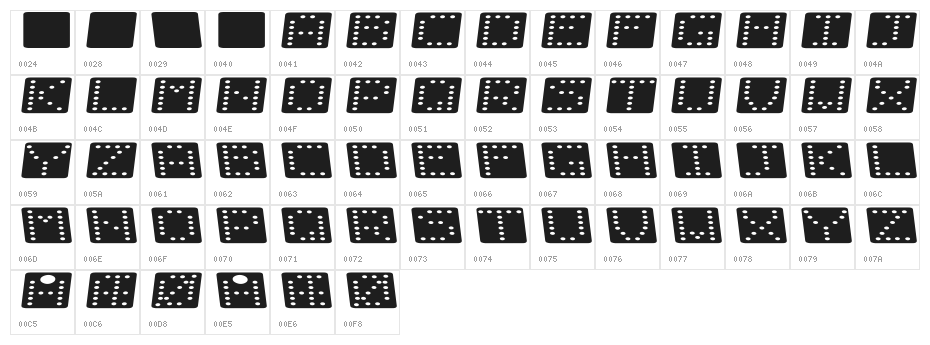 Domino flad kursiv Character Map