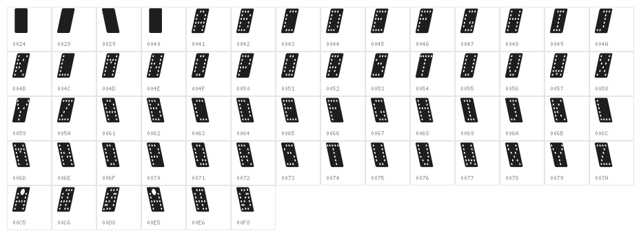 Domino smal kursiv Character Map