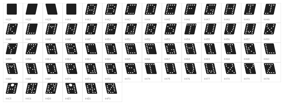 Domino square kursiv Character Map