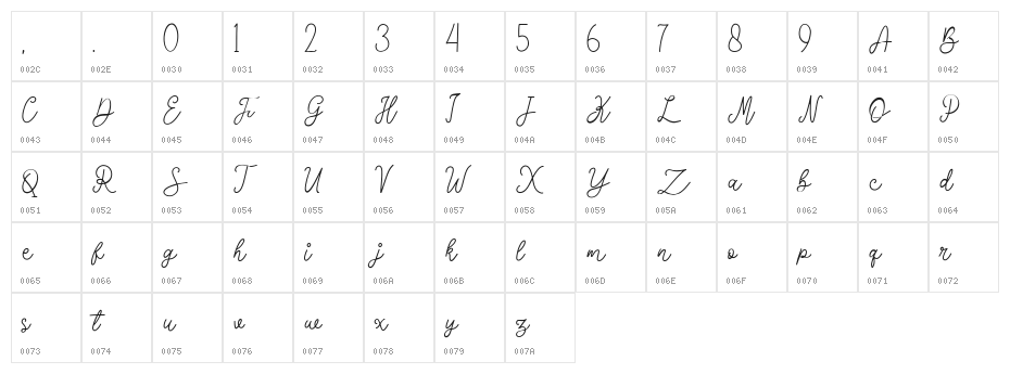 Dona Freddie Demo Regular Character Map
