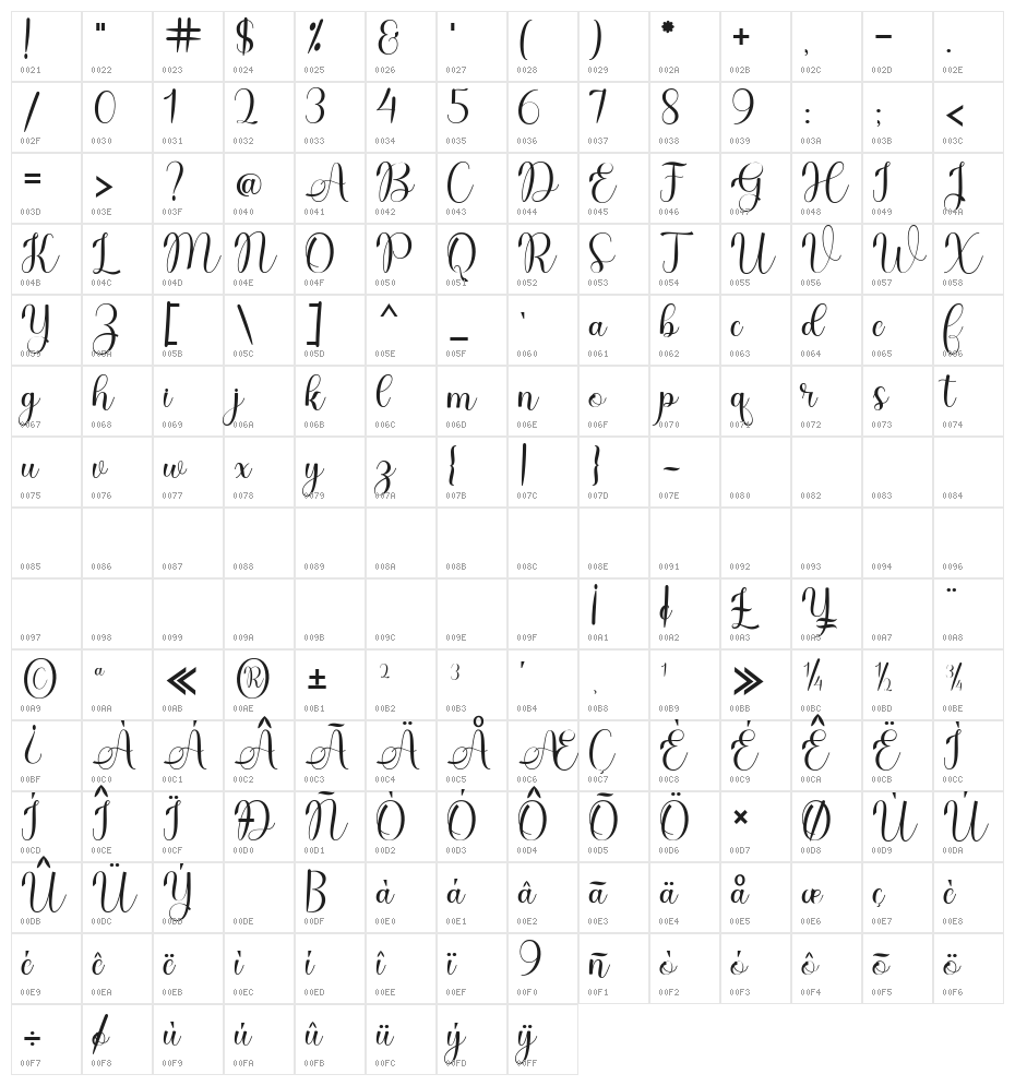 DonaDoniScript Character Map