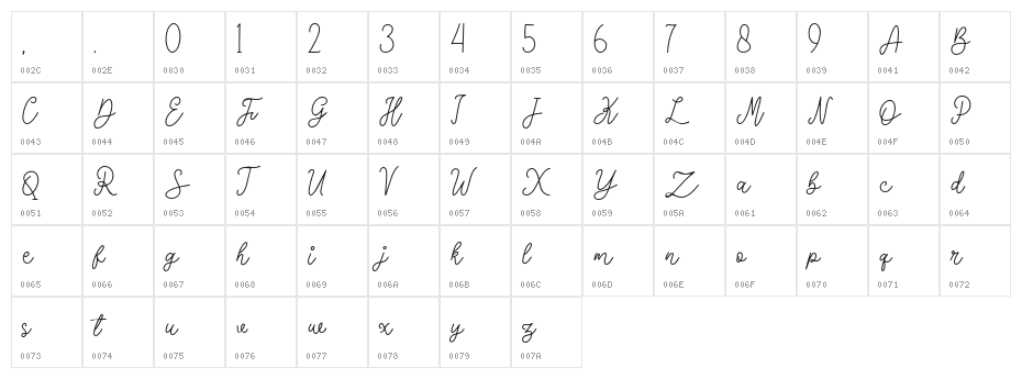 DonaFreddieDemo-Regular Character Map